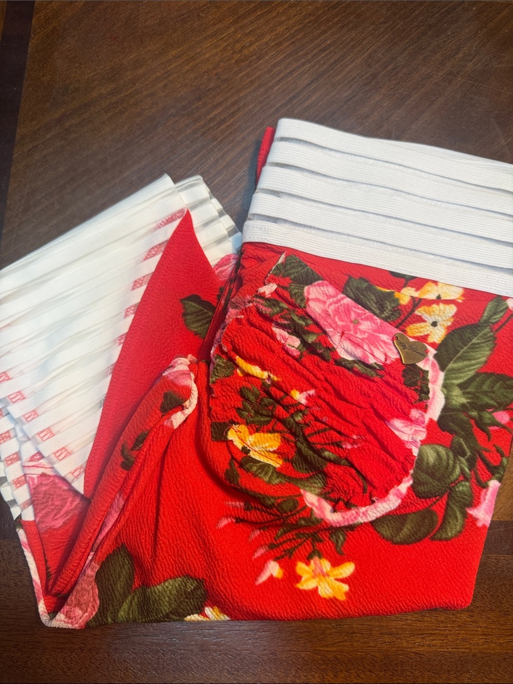 Cute Booty Lounge Red Floral Leggings with White Waistband
